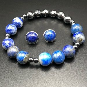 Lapis Lazuli x Hematite Bracele5Earringset